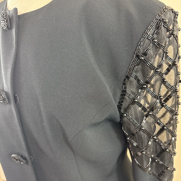 Black evening jacket with sheer sleeve and beading - Picture 2 of 3
